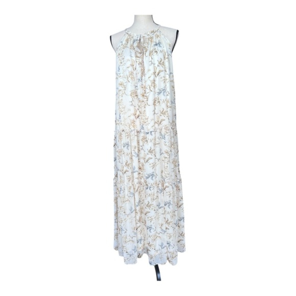 Anthropologie DREW Naomi Vintage Cream and Blue Floral Maxi Dress Size L